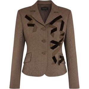 BCBGMAXAZRIA Mahogany Herringbone Ribbon Blazer Jacket‎ HBT40580 Brown Small NWT